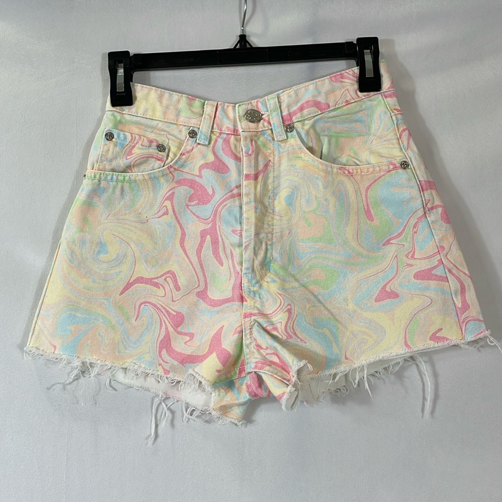 Zara Jean Shorts Size 2 NWOT Colorful Swirl Print Denim High Rise